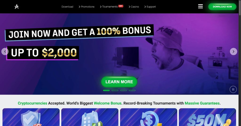 Screenshot of ACR poker homepage